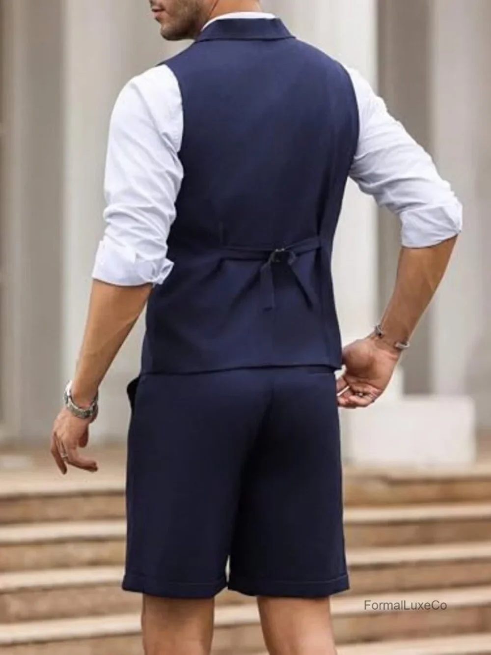 Men's 2-Piece Slim Fit Summer Suit Set Shorts Tuxedo Vest Polyester